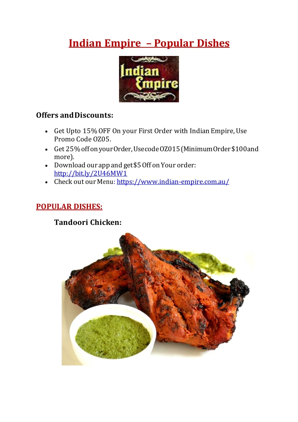 indian empire popular dishes