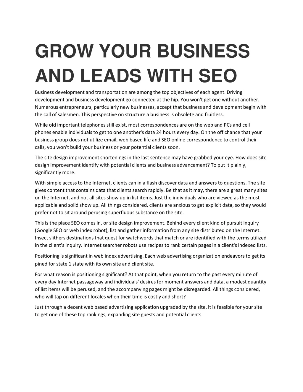 grow your business and leads with seo business