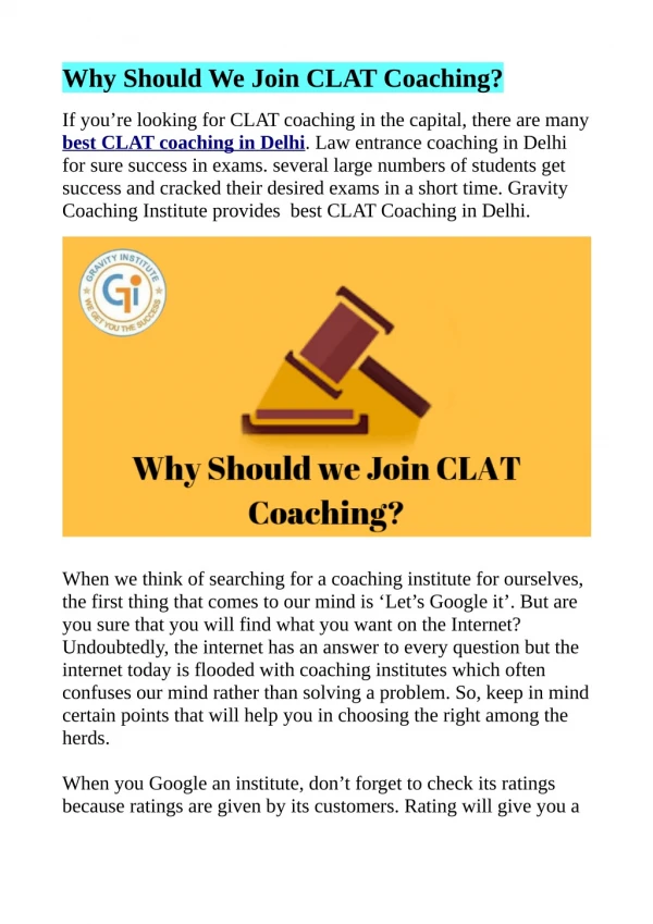 Why Should We Join CLAT Coaching?