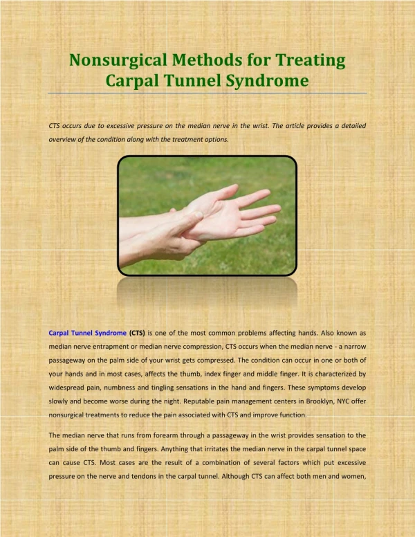 Nonsurgical Methods for Treating Carpal Tunnel Syndrome