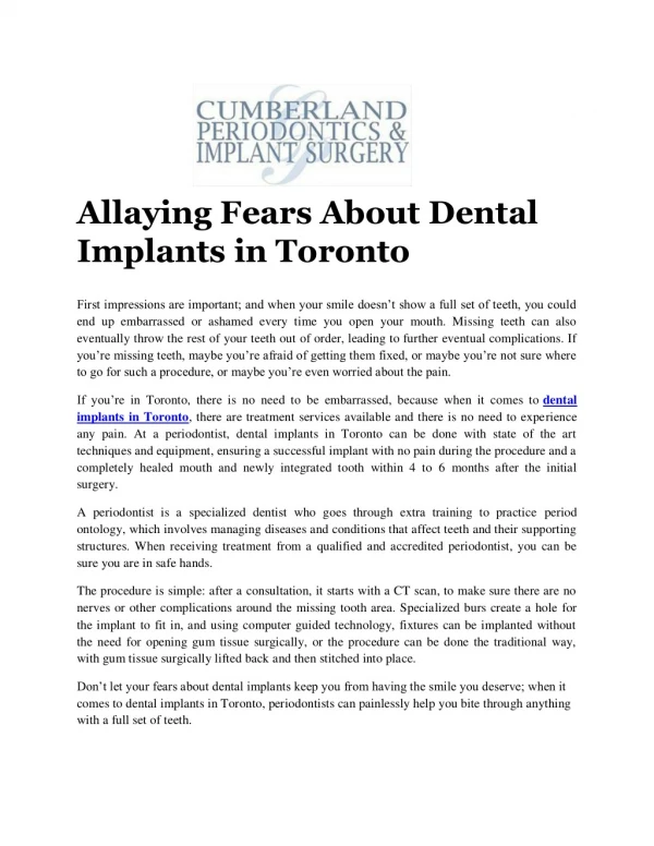 Allaying Fears About Dental Implants in Toronto