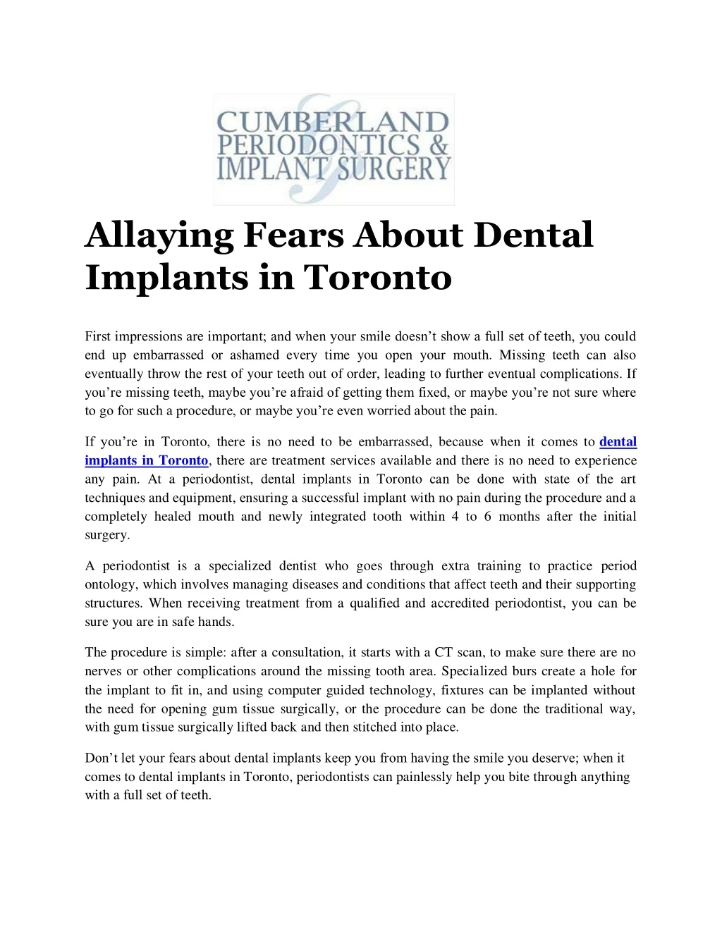 allaying fears about dental implants in toronto