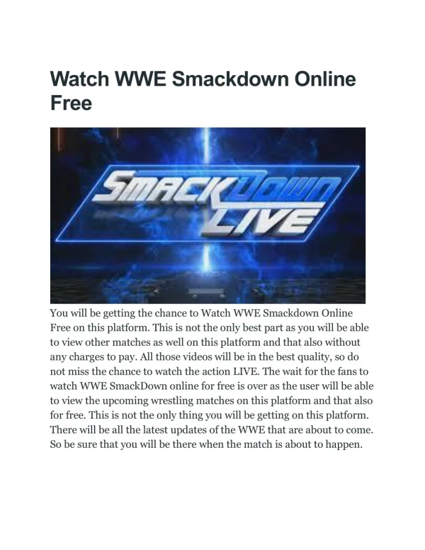 Watch WWE Smackdown Online Free