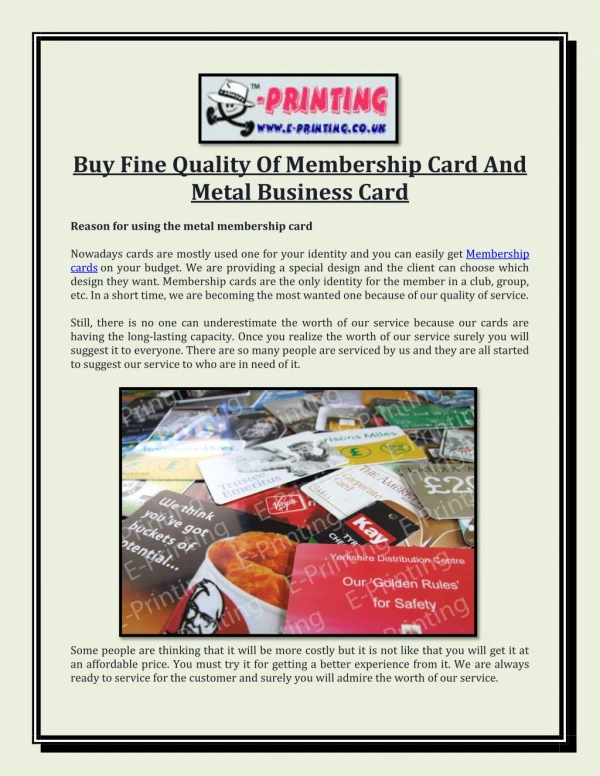 Buy Fine Quality Of Membership Card And Metal Business Card