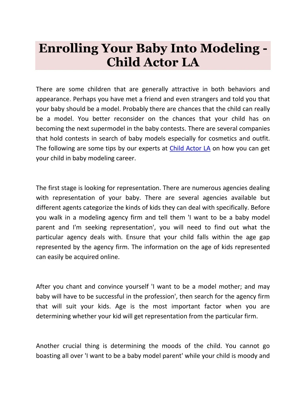 enrolling your baby into modeling child actor la