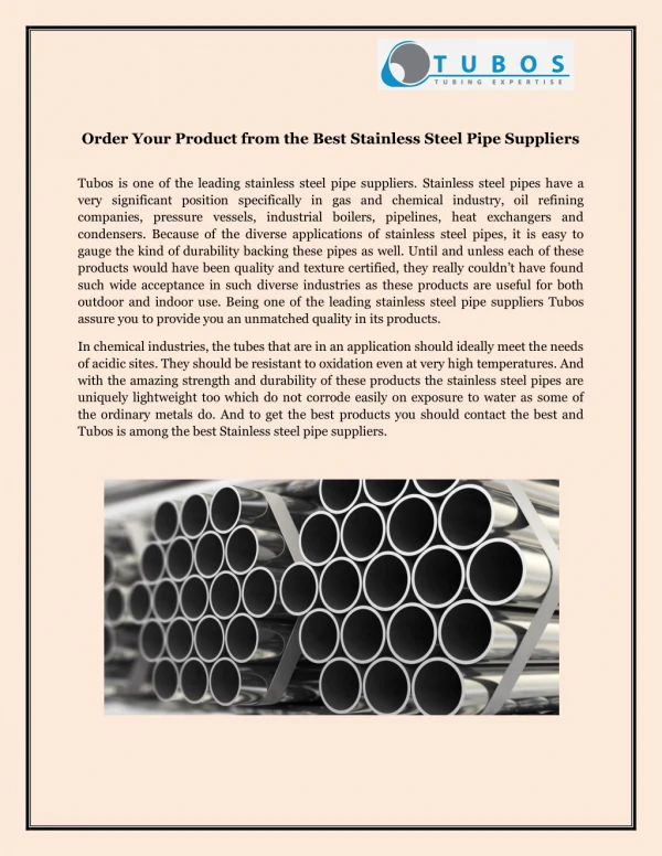 Order Your Product from the Best Stainless Steel Pipe Suppliers