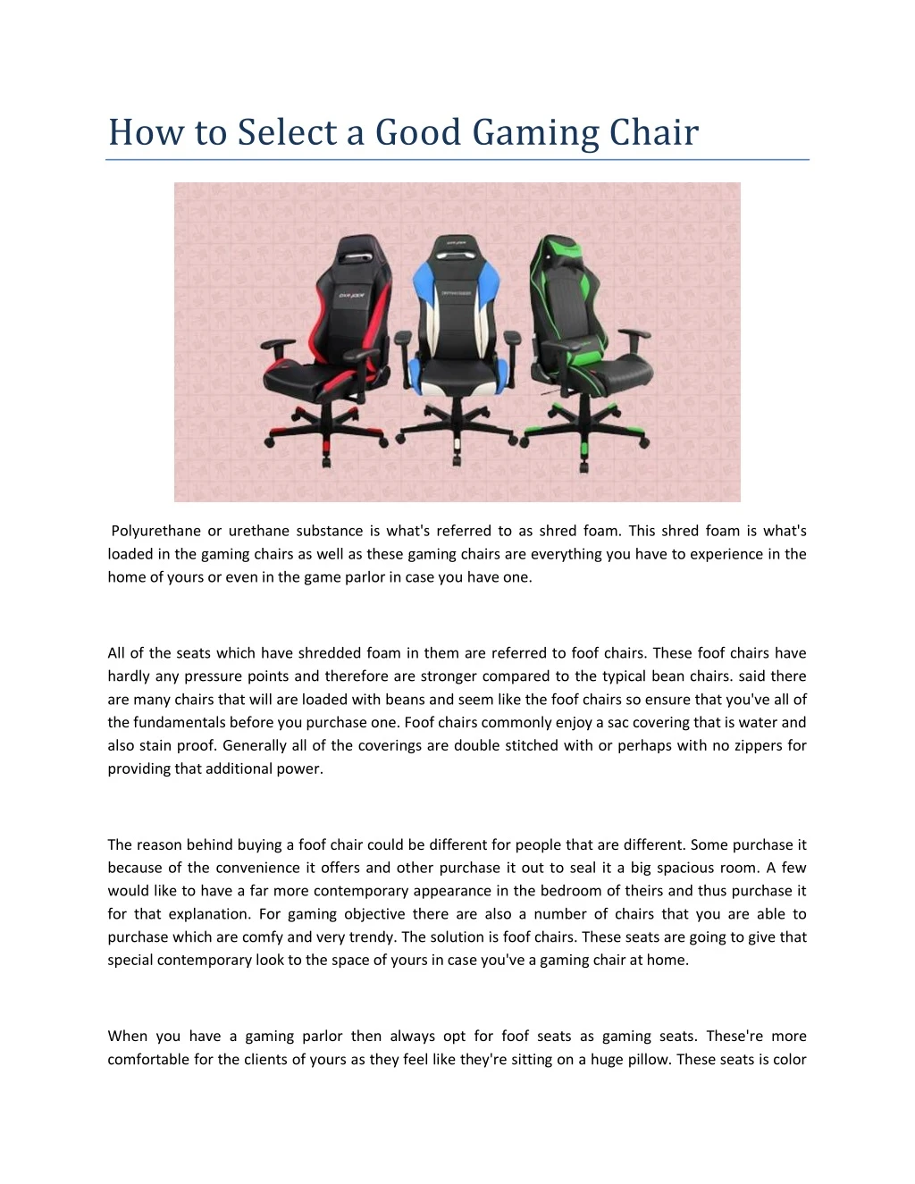 how to select a good gaming chair