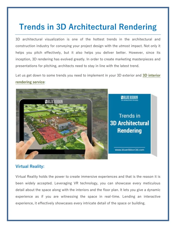 Latest Trends in 3D Architectural Rendering Services