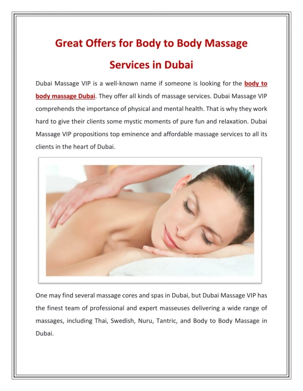 Dubai Body to Body Massage Service With Glamorous Babes