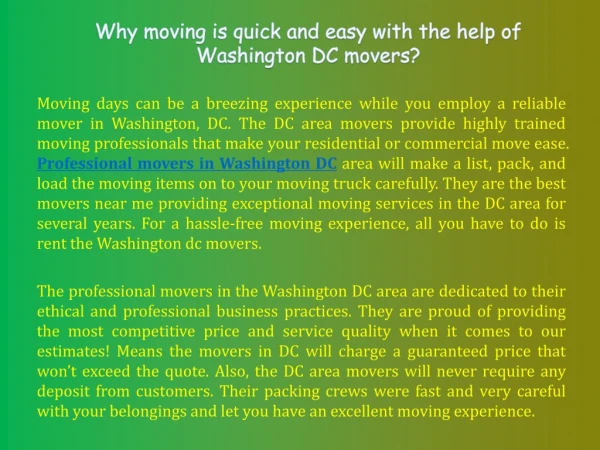 Why moving is quick and easy with the help of Washington DC movers?