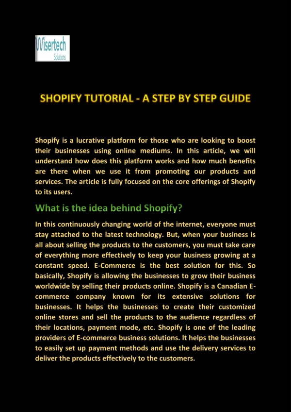 SHOPIFY TUTORIAL - A STEP BY STEP GUIDE