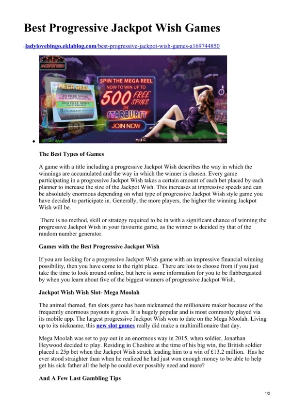 best progressive jackpot wish games