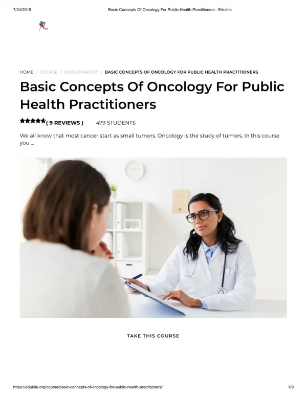 Basic Concepts Of Oncology For Public Health Practitioners - Edukite
