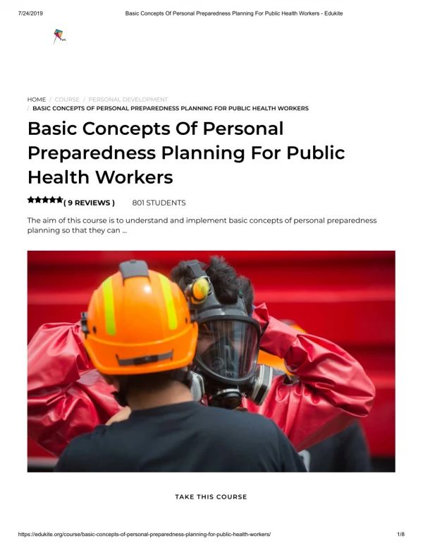 Basic Concepts Of Personal Preparedness Planning For Public Health Workers - Edukite