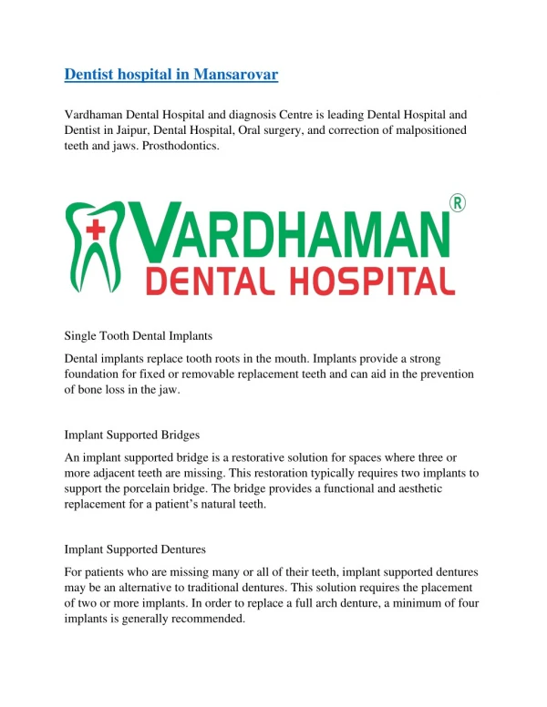 Dentist hospital in Mansarovar