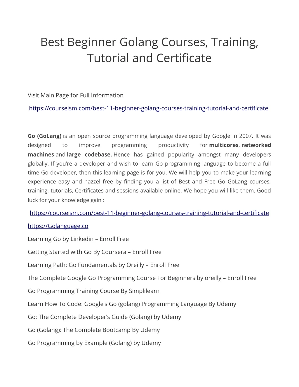 best beginner golang courses training tutorial