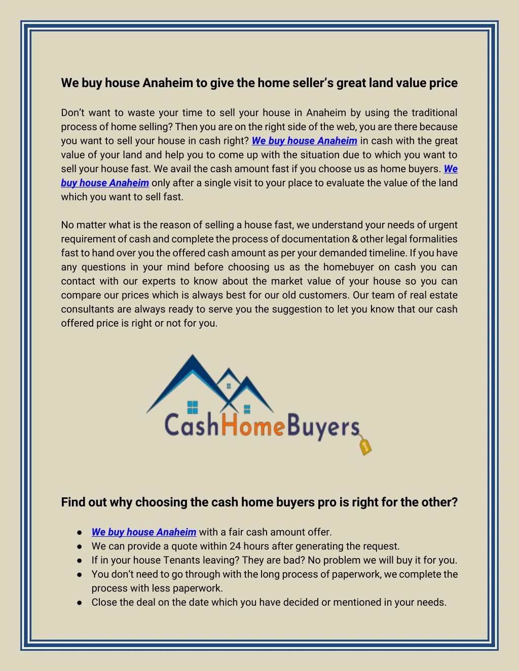 we buy house anaheim to give the home seller