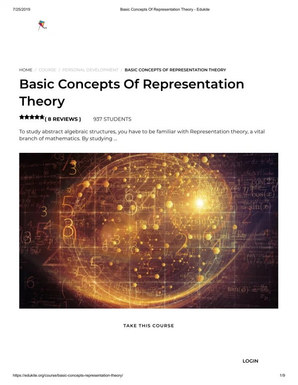 Basic Concepts Of Representation Theory - Edukite