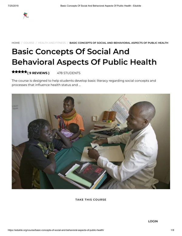 Basic Concepts Of Social And Behavioral Aspects Of Public Health - Edukite