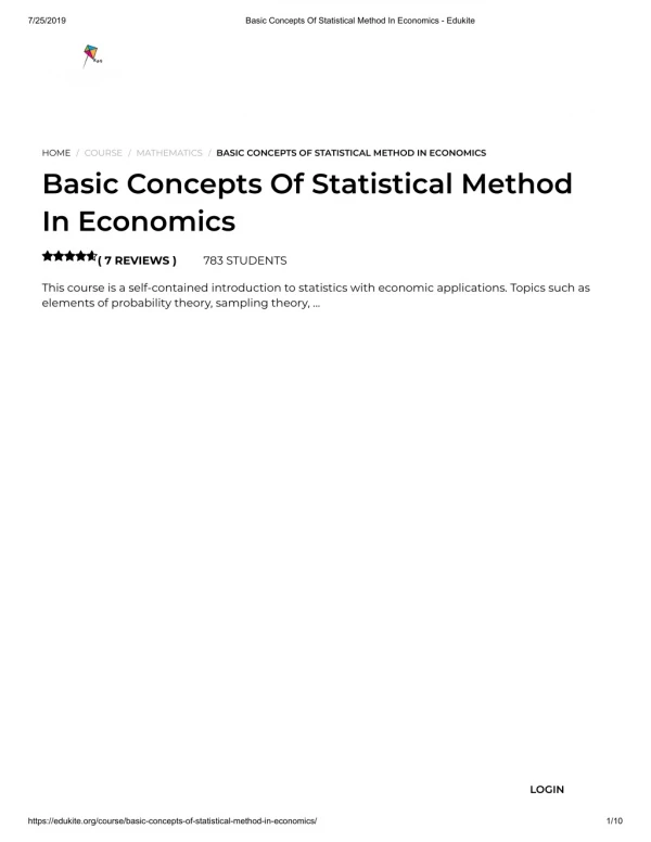 Basic Concepts Of Statistical Method In Economics - Edukite