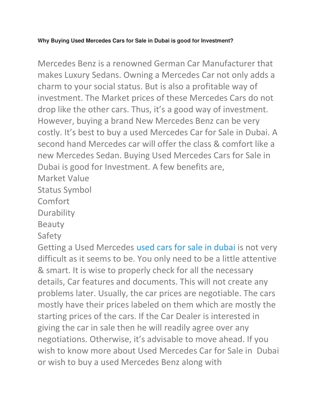 why buying used mercedes cars for sale in dubai