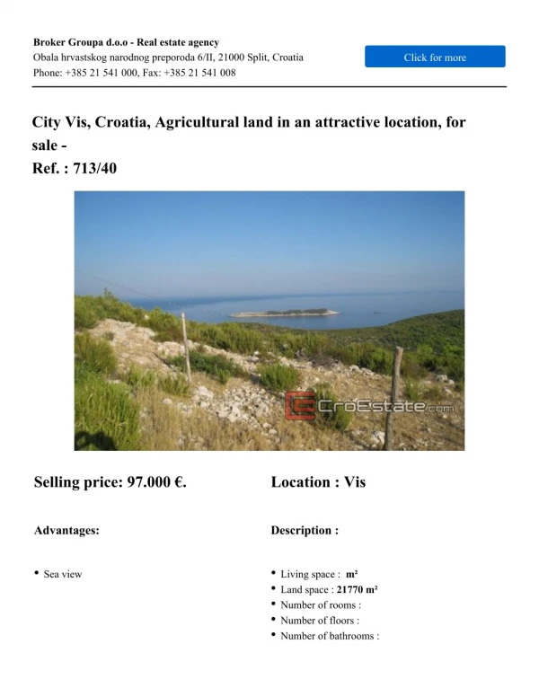 Croatia, Vis - Agricultural land in an attractive location, for sale