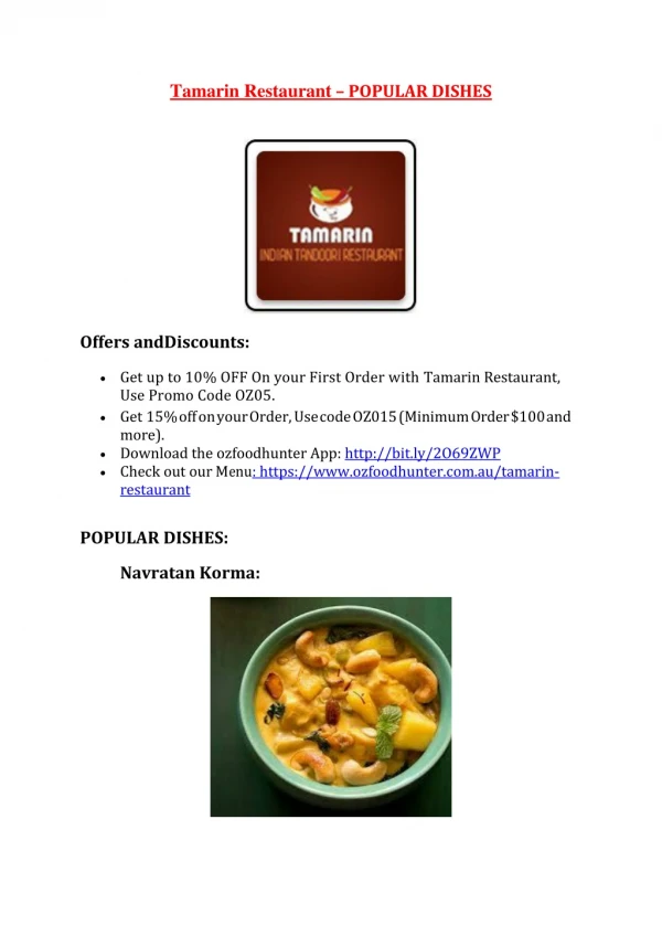 20% Off -Tamarin Restaurant-Leura - Order Food Online