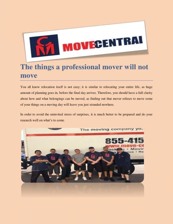Professional mover will not move
