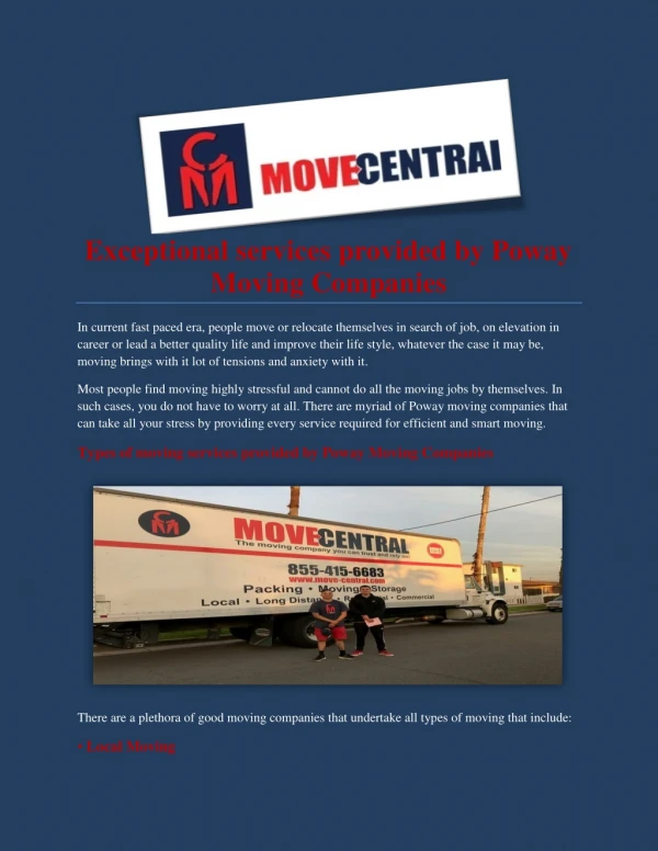 Services provided by Poway Moving Companies