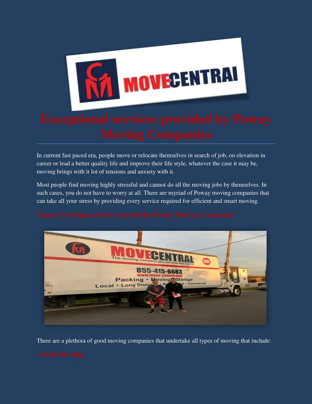 exceptional services provided by poway moving