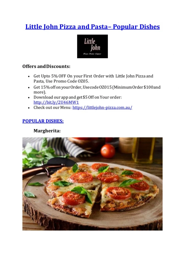 5% off - Little John Pizza and Pasta Restaurant Warrandwood