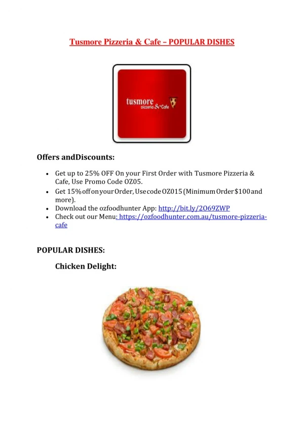 35% Off -Tusmore Pizzeria & Cafe-Tusmore - Order Food Online