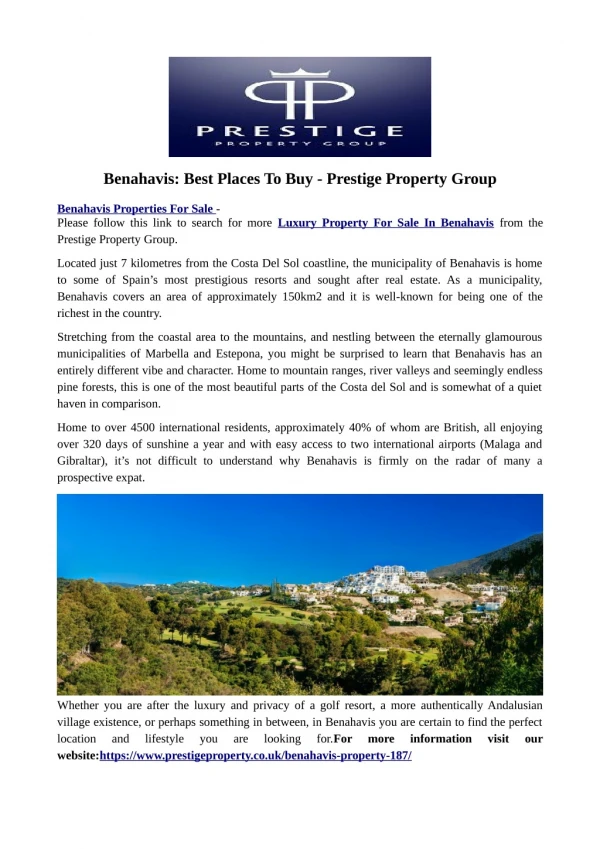Benahavis: Best Places To Buy - Prestige Property Group