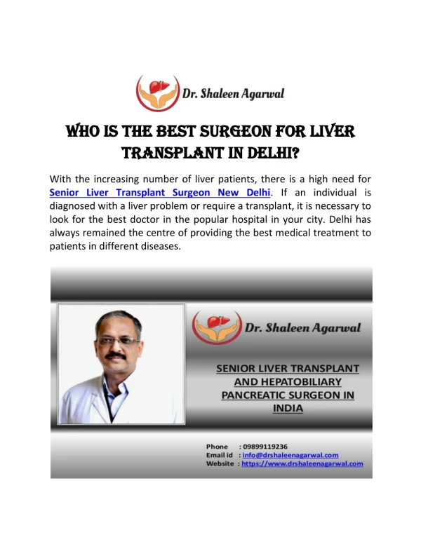 Who is the best surgeon for liver transplant in Delhi?