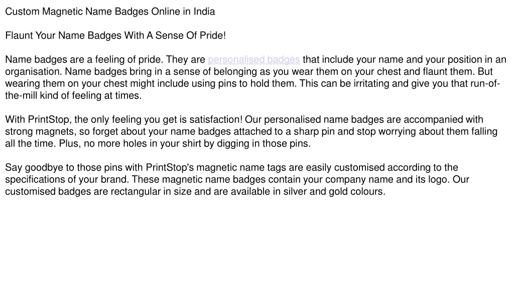 custom magnetic name badges online in india