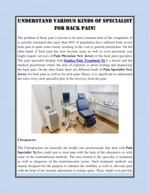 Understand various kinds Of Specialist for Back Pain