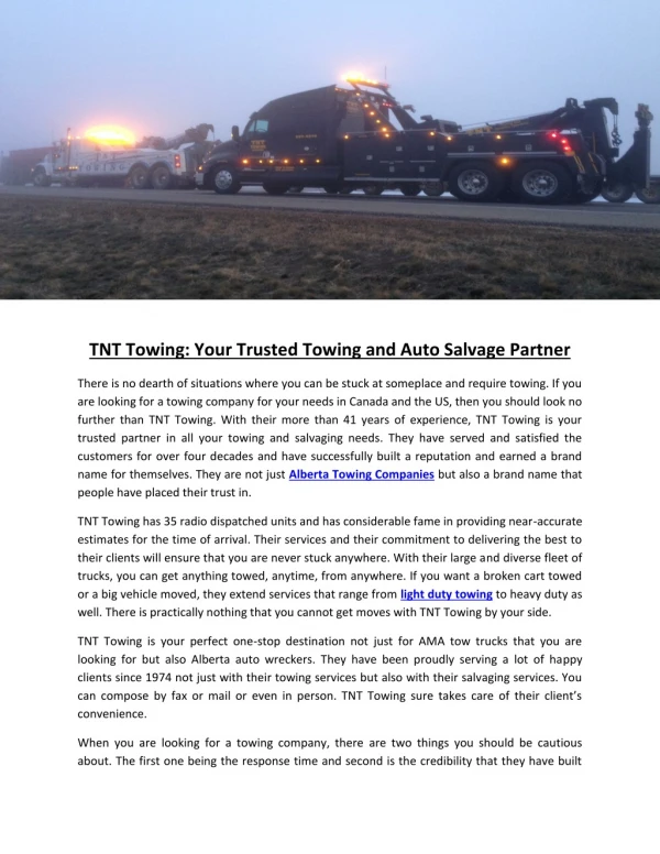 TNT Towing: Your Trusted Towing and Auto Salvage Partner