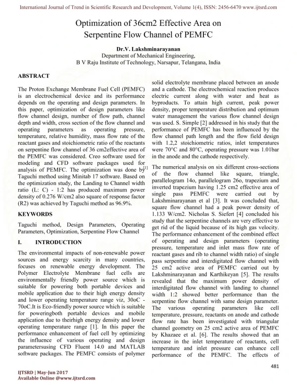 Optimization of 36cm2 Effective Area on Serpentine Flow Channel of PEMFC