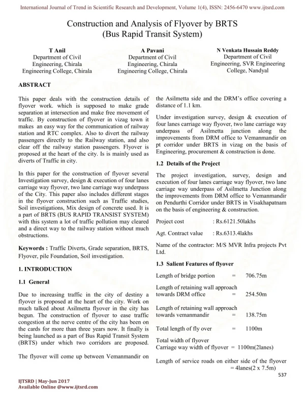 Construction and Analysis of Flyover by BRTS