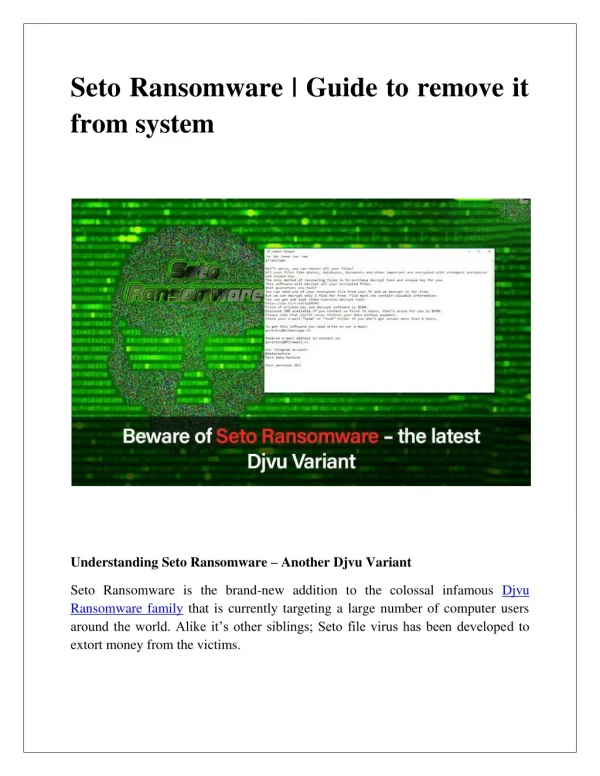 Seto Ransomware | Guide to remove it from system