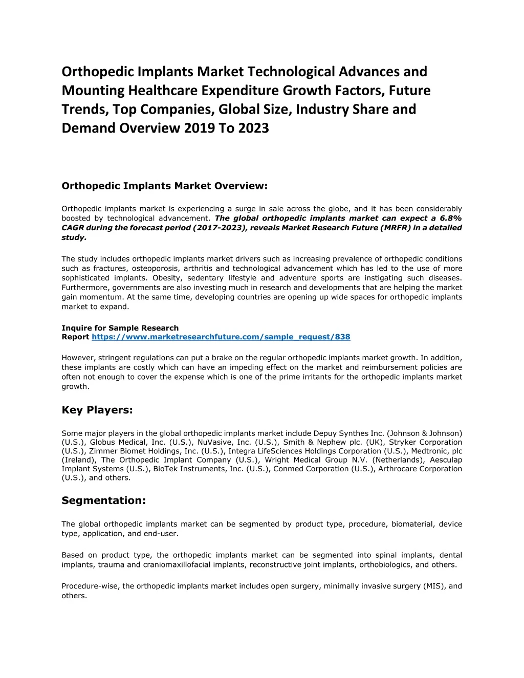 orthopedic implants market technological advances