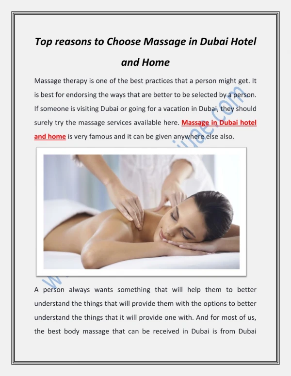 Top reasons to Choose Massage in Dubai Hotel and Home