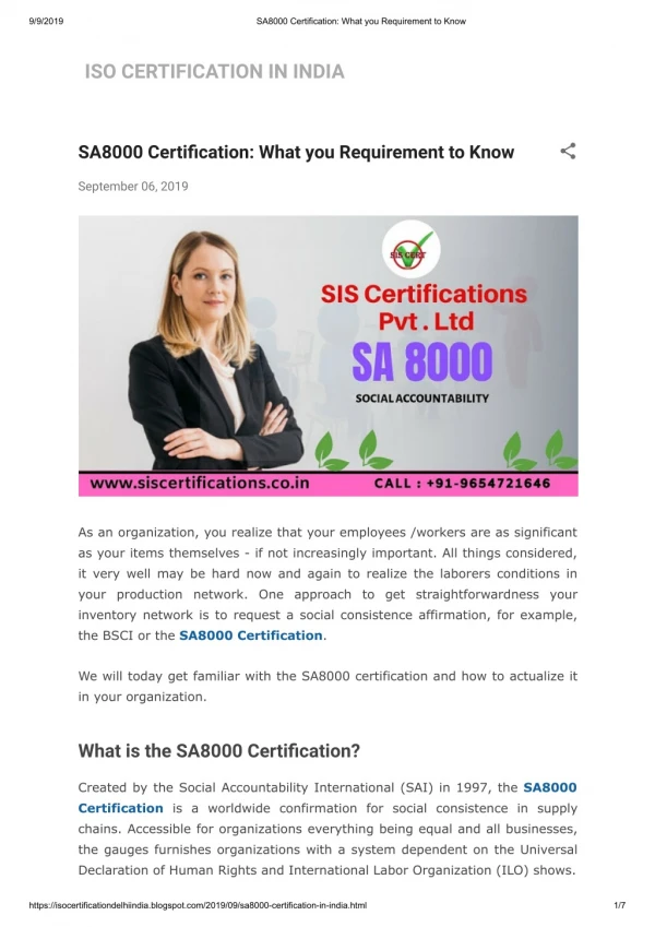 What is requirement of SA8000 Certification ?