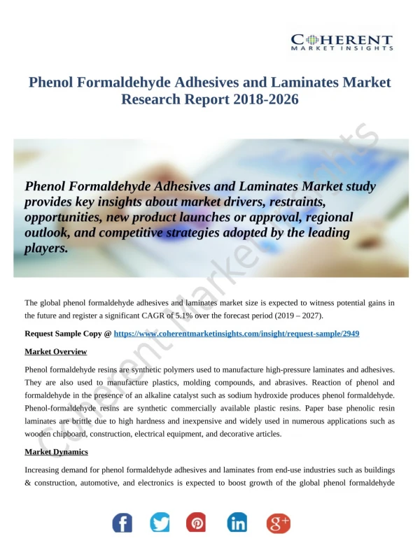 Innovative Study Focusing On Phenol Formaldehyde Adhesives and Laminates Market Expects To See Significant Growth During