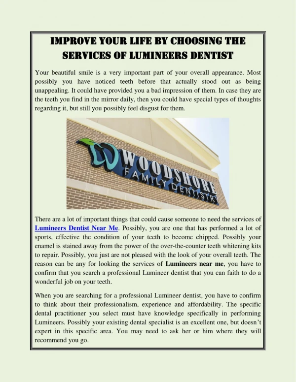 Improve Your Life By Choosing The Services of Lumineers Dentist