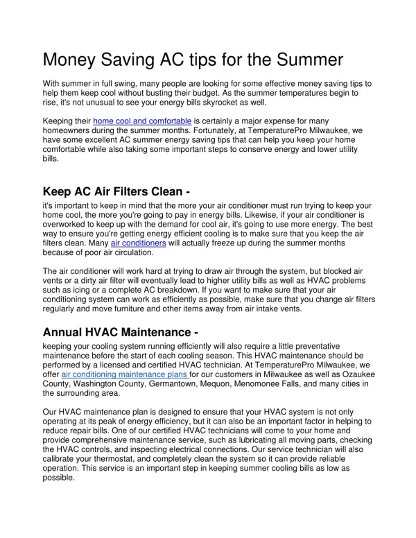 Money Saving AC tips for the Summer