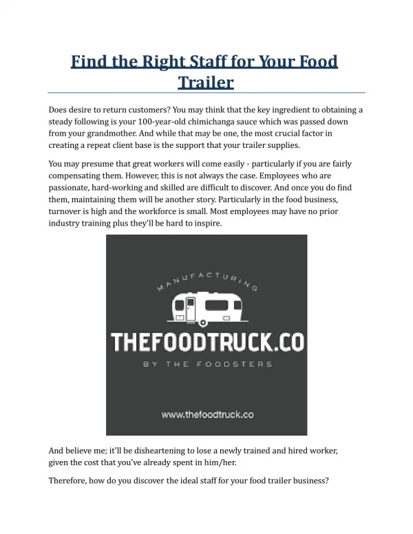 Find The Right Staff for Your Food Trailer