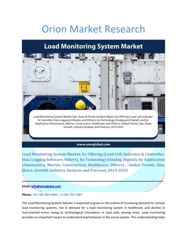 Load Monitoring Systems Market Industry Size, Global Trends, Growth, Opportunities, Market Share and Market Forecast 201