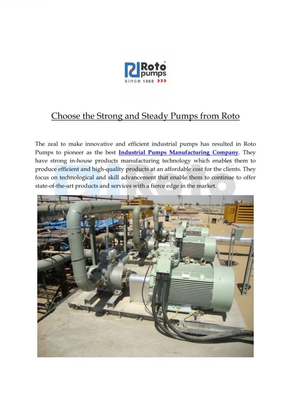 Choose the Strong and Steady Pumps from Roto