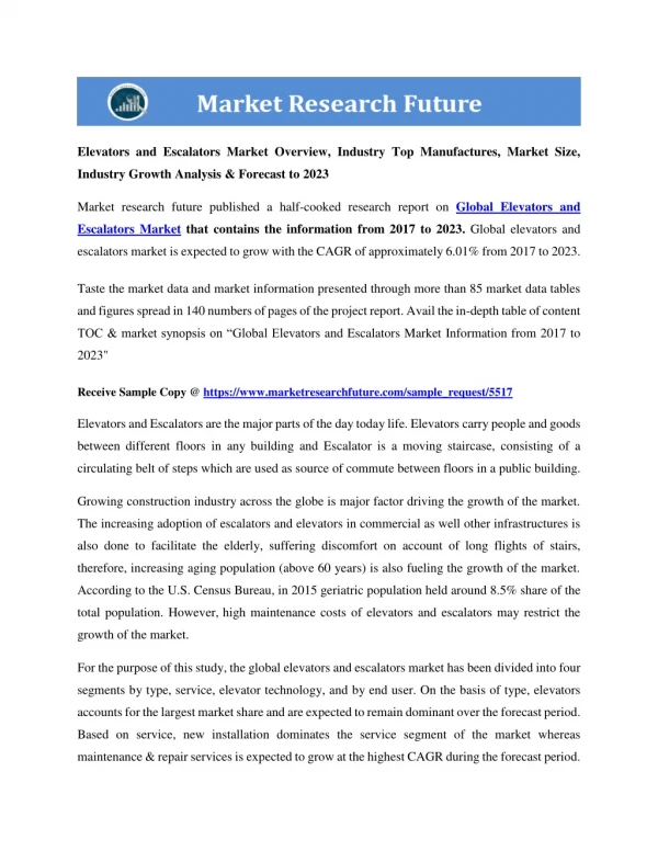 Elevators and Escalators Market Research Report– Forecast 2023
